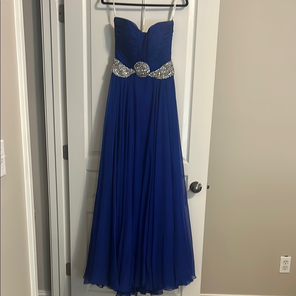 Sherri Hill Elegant Blue Strapless Evening Gown